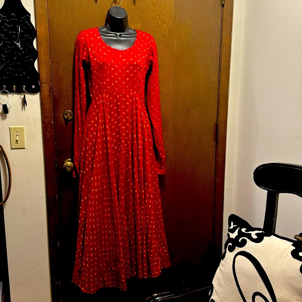 Athira red Bandhani fit and flare dress